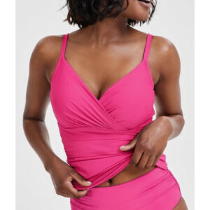 Anne Cole Women's Pink Punch Ruched Underwire Tankini Top Size 34DD/36D 15108